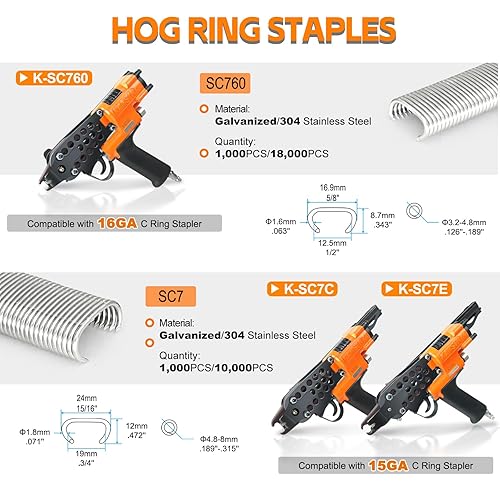 Miniatura 7 de SC760 - Grapas de anillo C calibre 16, corona interior de 12 pulgada, corona exterior de 58 pulgadas, anillos C, anillos de cerdo de acero