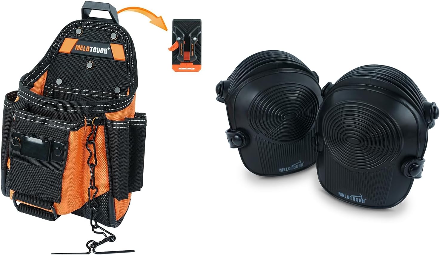 MELOTOUGH Small Electrician Tool Pouch Tool Belt Pouch with Belt Clip Attachment 9 Pockets Tradesman Tool Bag Pouch,Work Knee Pads for Men Women Construction, Flooring, Roofing - Comfortable