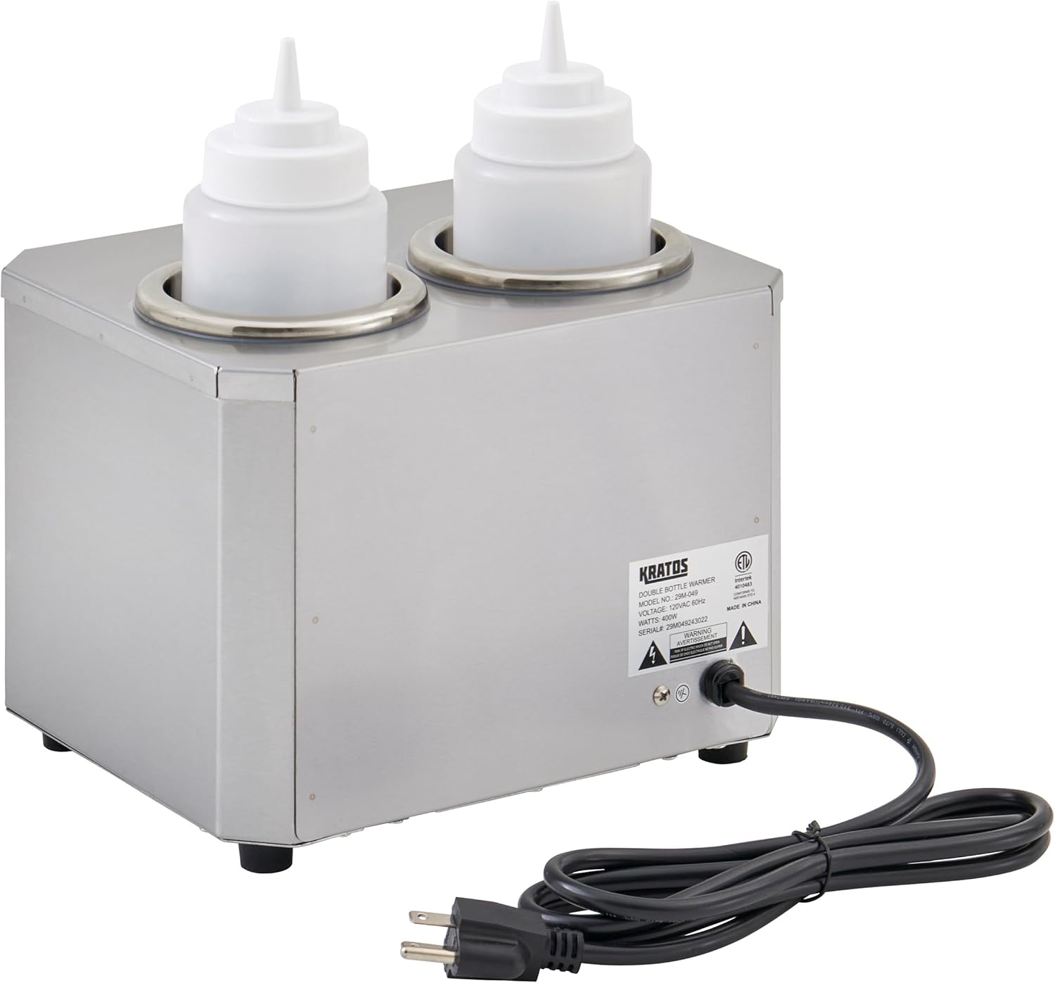 Kratos Commercial Electric Sauce Bottle Warmer | Double 32 oz. Countertop Bottle Warmer | Stainless Steel | 120V, 400W | Warms Hot Fudge, Chocolate, Nacho Cheese | ETL Certified (29M-049)