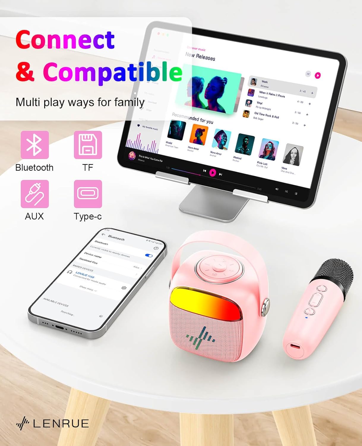 LENRUE Karaoke Machine for Kids, Birthday Gifts for Girls Boys Teens with Wireless Microphone, Colored Lights, Trendy Stuff Gifts for 3, 4, 5, 6, 7, 8, 9, 10 +Year Old - Image 5