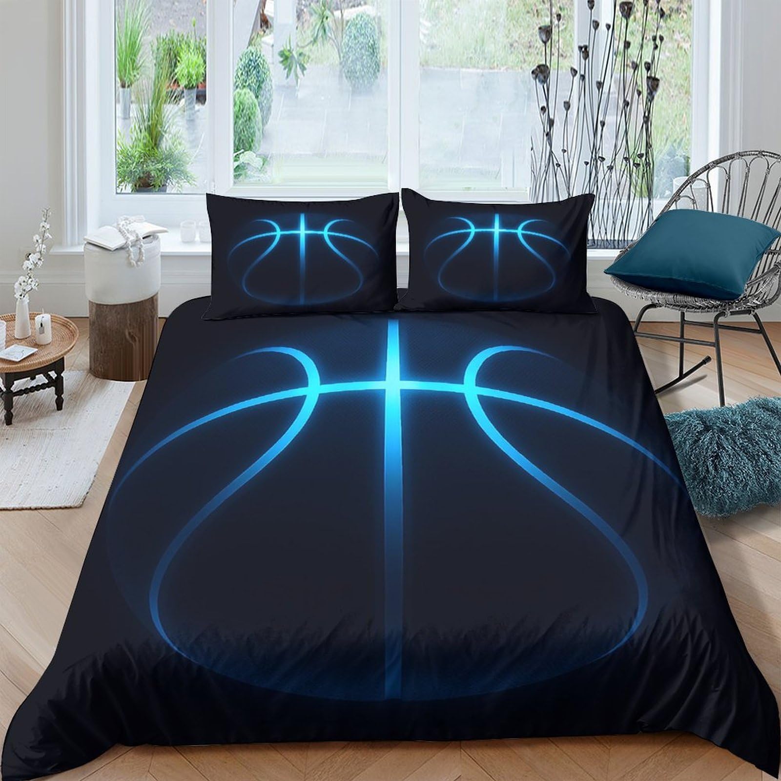 Ctjqhvkz Style-1 3D Printed Neon Basketball Fitted Sheet Microfiber Soft Anti-Slip Bed Sheet For Bedroom Guest Room Decoration Single（135X200cm）