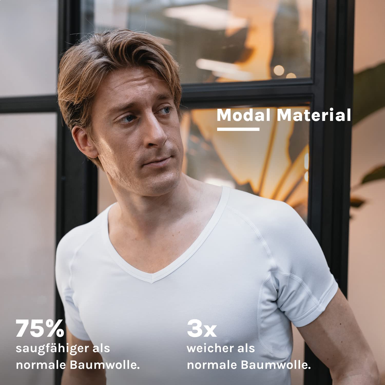 Anti Schweiß Shirt - T-Shirt gegen Schweißflecken - Anti Schweiß Unterhemd - Mit Armpads PRO & Silber Behandlung - Herren - V-Ausschnitt