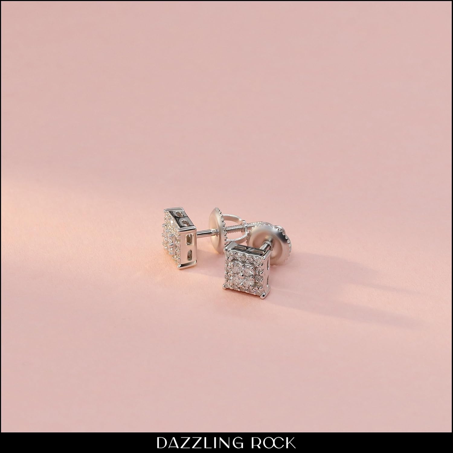 Dazzlingrock Collection 0.30 Ctw Round White Natural Diamond 5.6mm Square Hip Hop Iced Out Studs in 10K Real Solid Gold, Unisex Design Ladies,Mens Real Natural Diamond Earrings
