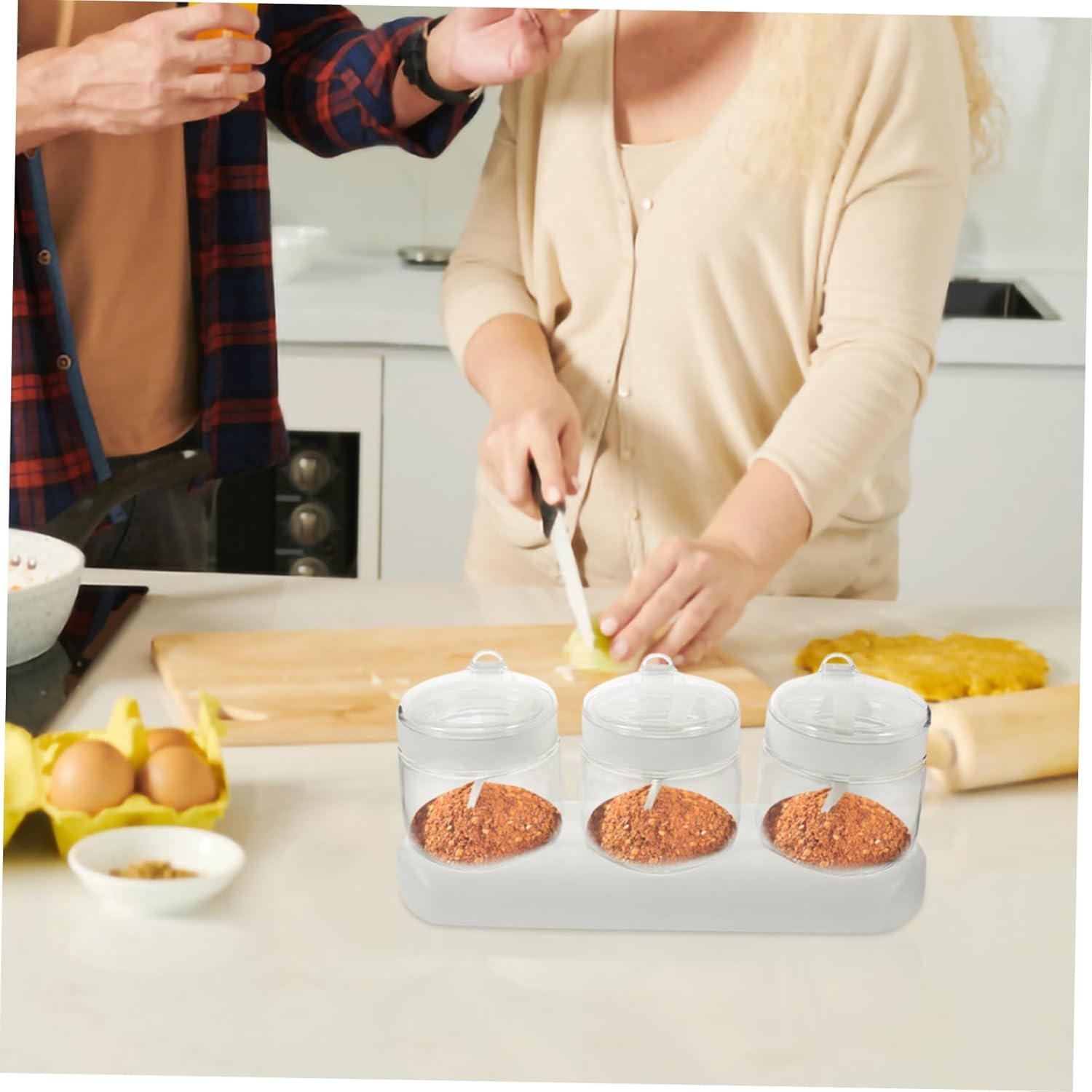 1set Glass Condiment Jar with Tray Multi-function Salt Container for Kitchen Seasonings Glass Spice Storage for Home Restaurant and Camping