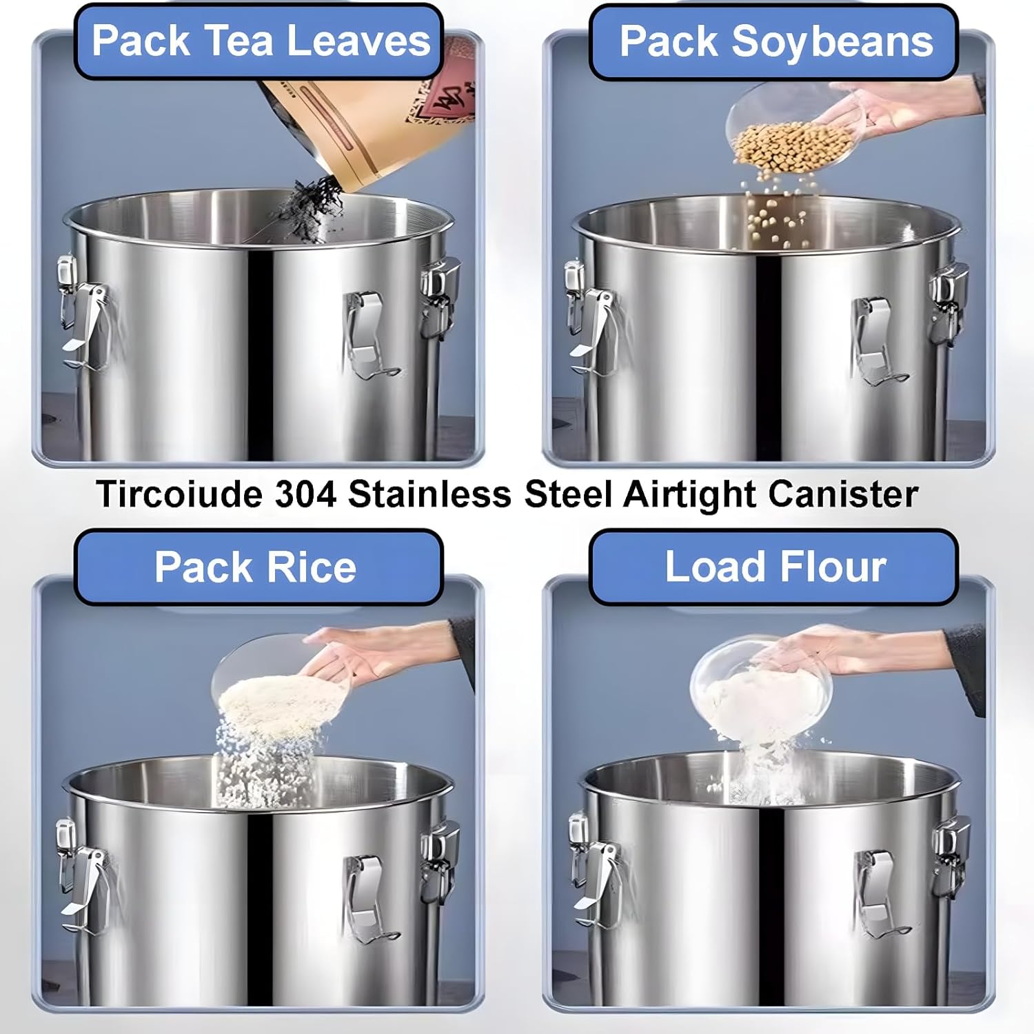 304 Stainless Steel Airtight Canister with lids, Rice Cereal Grain Canisters Container, 6L / 1.5 Gallon Airtight Food Storage Containers containe, Flour Oil Sugar Milk Storager Bucket - Image 5