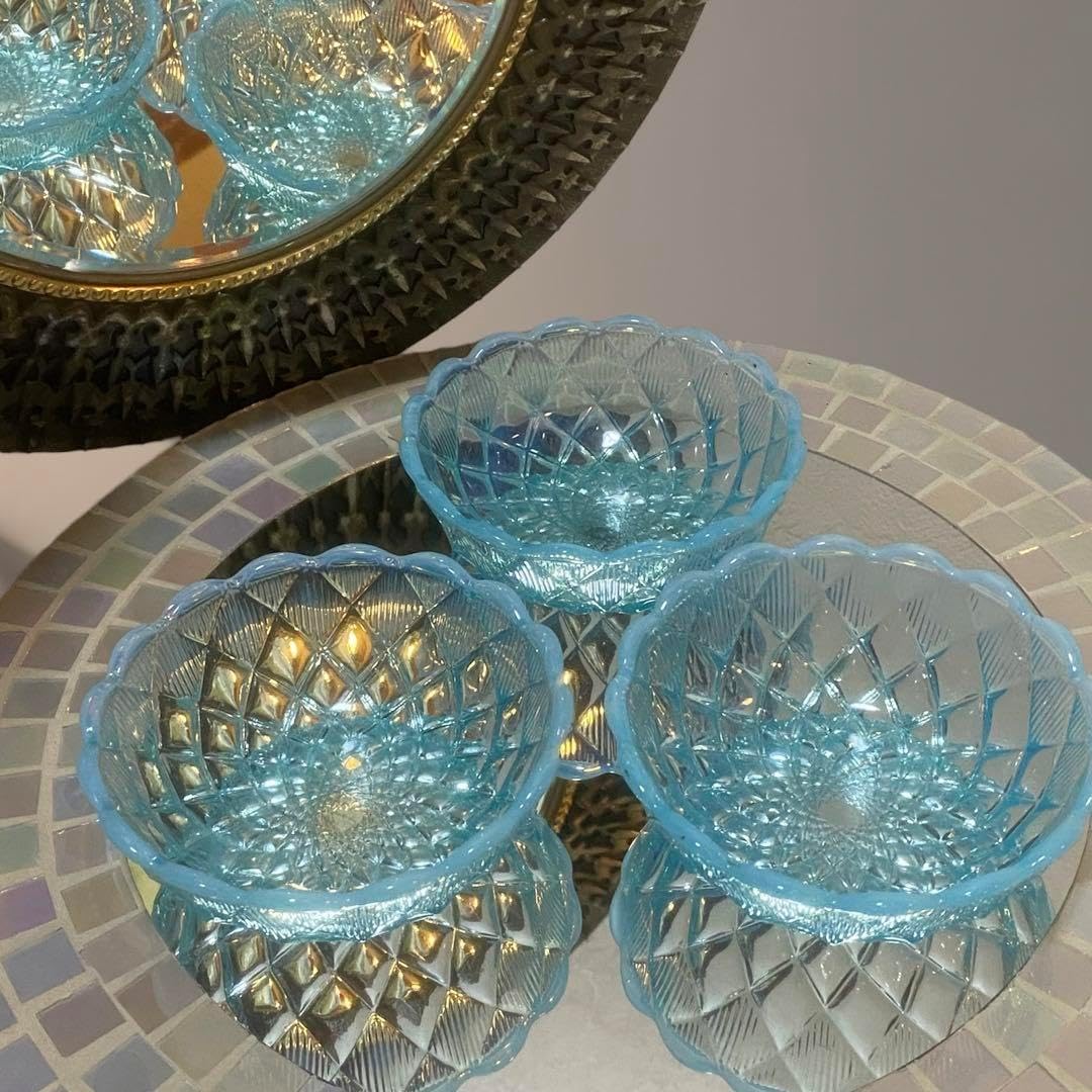 氷コップ(大正時代) 大正浪漫 氷コップ【碗型水玉紋】青脚 大正〜昭和初期 焙り出し 美品