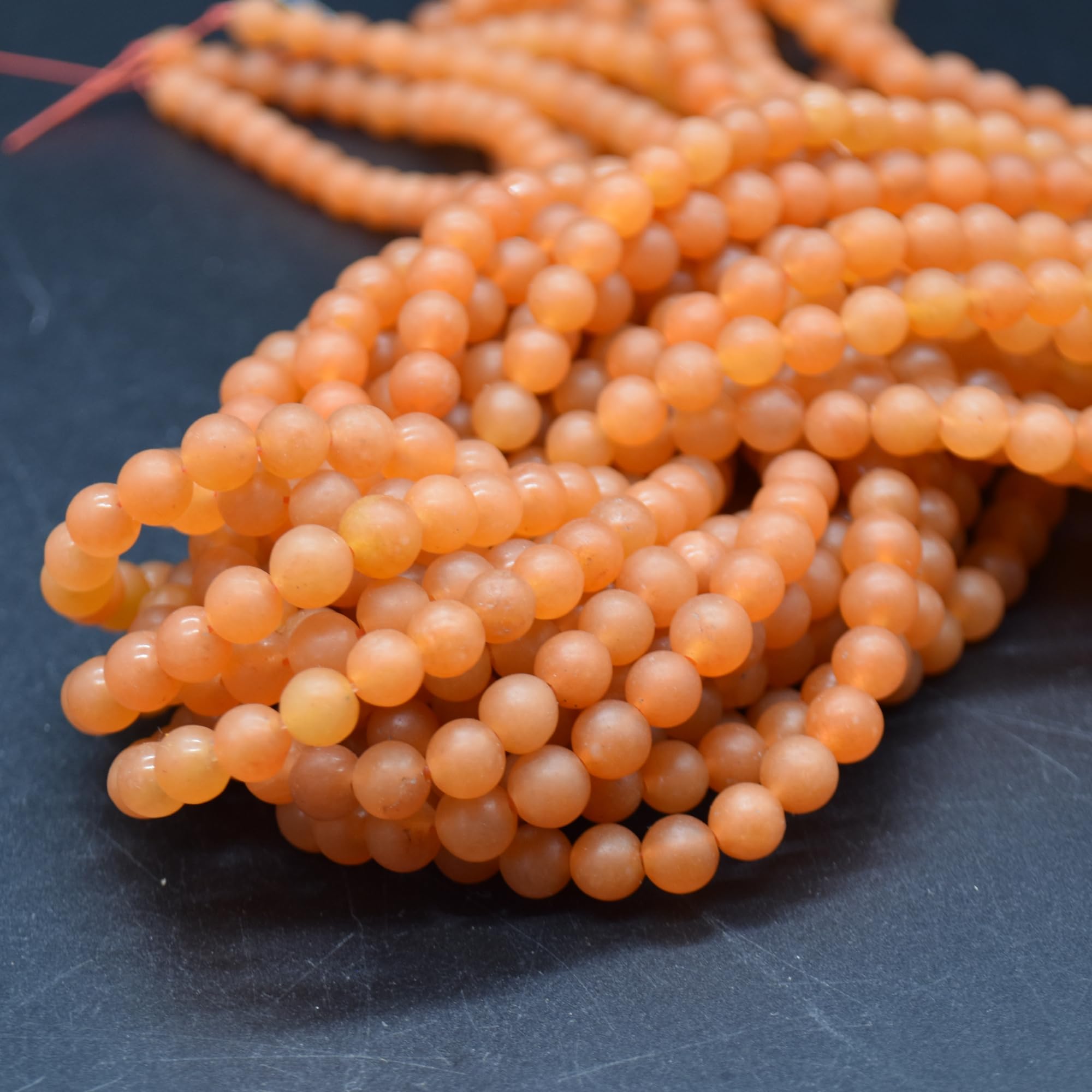 Grade A Natural Orange Aventurine Frosted Matte Semi-Precious Gemstone Round Beads - 6mm - 15.5" Strand