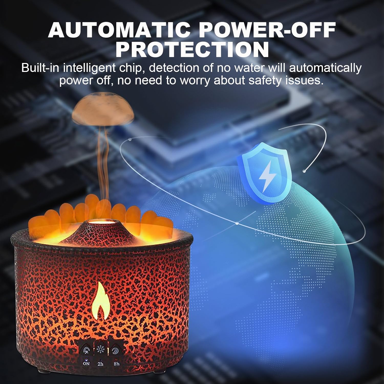 Volcano Humidifier Quiet Flame Diffuser: 300ml Spray Humidifier with 2 Modes Fire Mist Waterless Auto Shut Off Aromatherapy Diffuser with Remote Control for Bedroom Home, Office(Red & Blue)