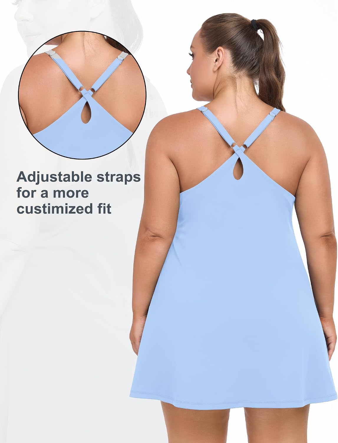 COOTRY Womens Plus Size Tennis Dress Built in Bra & Shorts Adjustable Straps Athletic Golf Workout Exercise Dress with Pocket