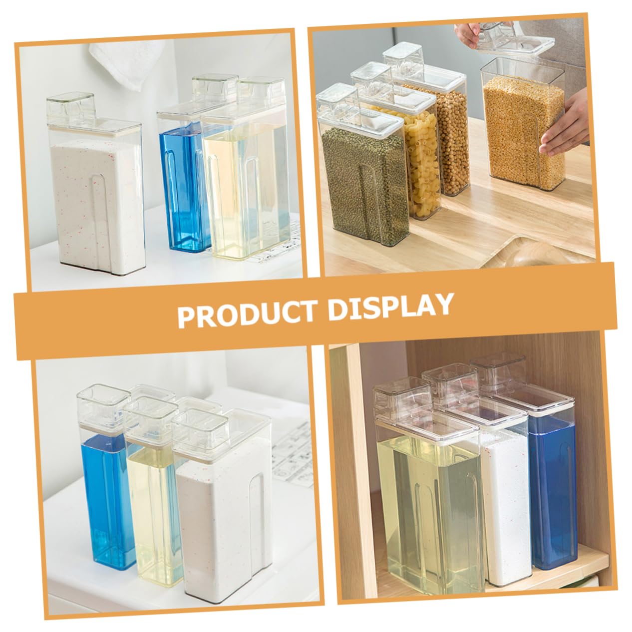WOONEKY Dispenser Detergente Bucato Ricaricabile in Plastica Trasparente, Contenitori Multiuso per Detersivo Liquido e Polvere, Set 2 Pezzi per Uso Domestico e Lavanderia