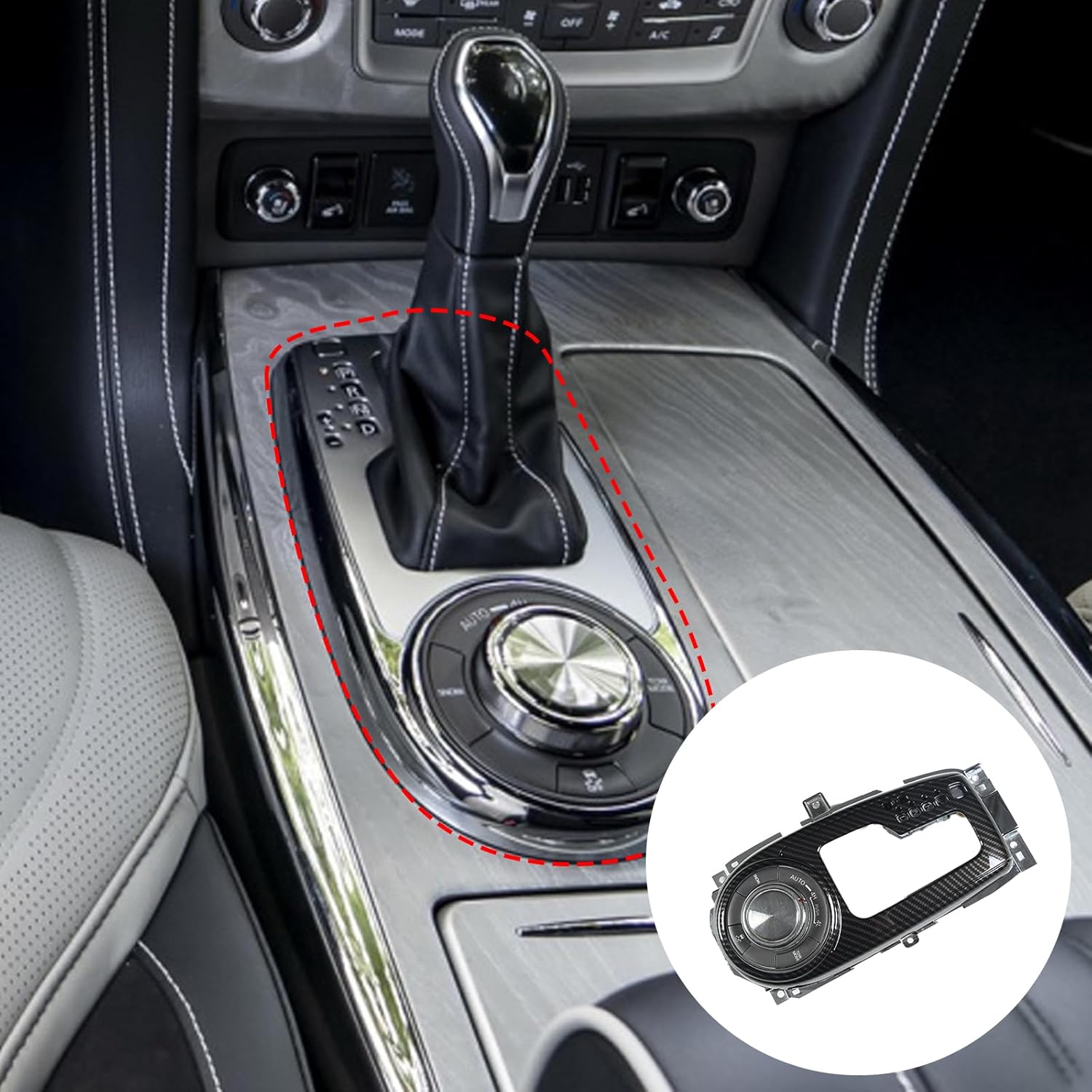 Lcojicep Gear Shift Panel Cover Trim Compatible with Infiniti QX80 2013-2017/Nissan Touareg ABS Car Central Control Panel Trim Interior Sticker (Carbon Fiber Grain)