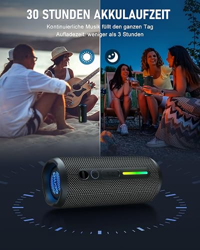 OHAYO Enceinte Bluetooth Puissante 24W - Haut Parleur Bluetooth 5.3 Portable IPX7 Étanche, 30h Autonomie, Bass Boost, LED & AUX/TF Card - pour Fête/Plage/Voyage - 7
