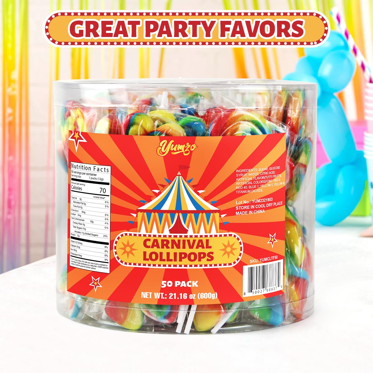 Carnival Lollipops Rainbow Twist, Swirls, and Round Lolly-pops Unicorn Party Favors - Individually Wrapped Rainbow Candy Suckers & Lollipops Great for Birthday Parties, Pinata, Easter Candy - 50 Count