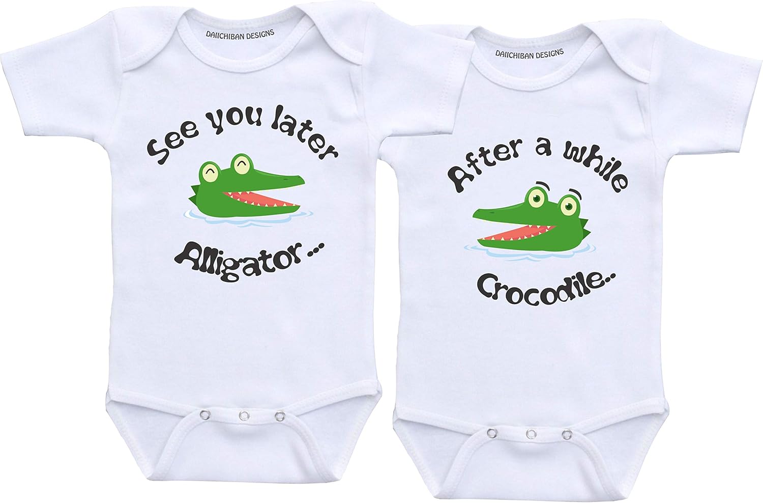 Alligator crocodile twin baby clothes boy and girl matching outfit bodysuits