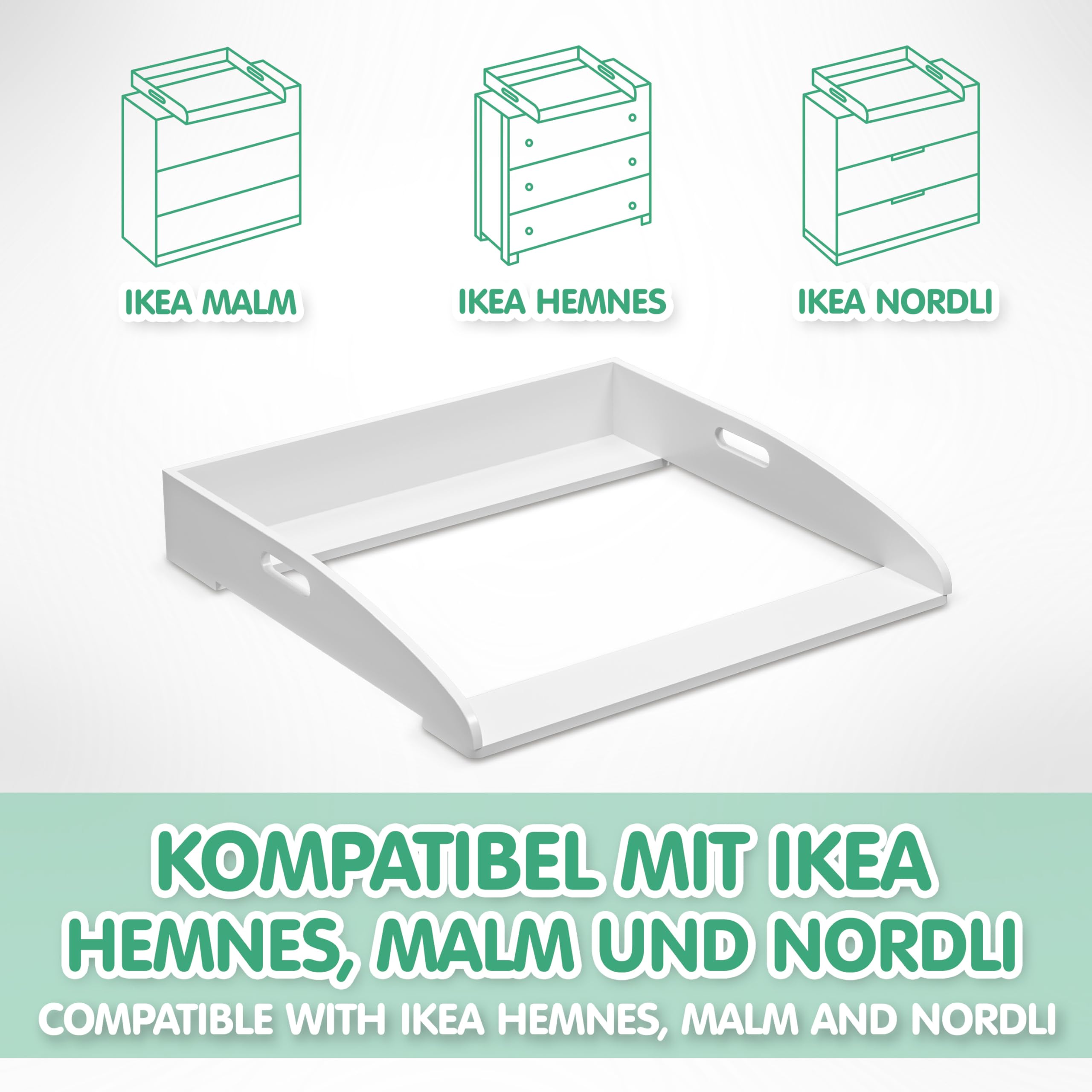 CADANI Wickelaufsatz ILA – Verstellbarer Universal Wickeltisch-Aufsatz kompatibel mit IKEA Kommoden Malm, Hemnes, Nordli – 77×76×12 cm, Weiß mit Kippschutz & Sicherer Befestigung für Wickelkommoden