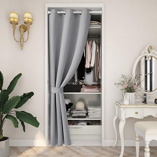 Miniatura 38 de HOMEIDEAS Cortinas de puerta para privacidad de puerta, cortina opaca para puerta de armario para dormitorio, cortinas con aislamiento con lazo