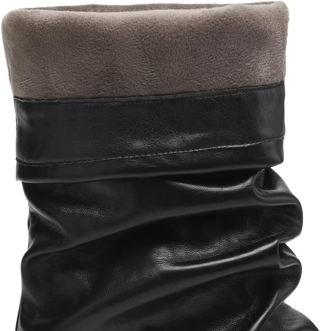 Womens Mid-Calf Boots Fold Over Round Toe Chunky Sole Comfortable Fashionable Footwear for Everyday Wear Stylish Fall and Winter Boots