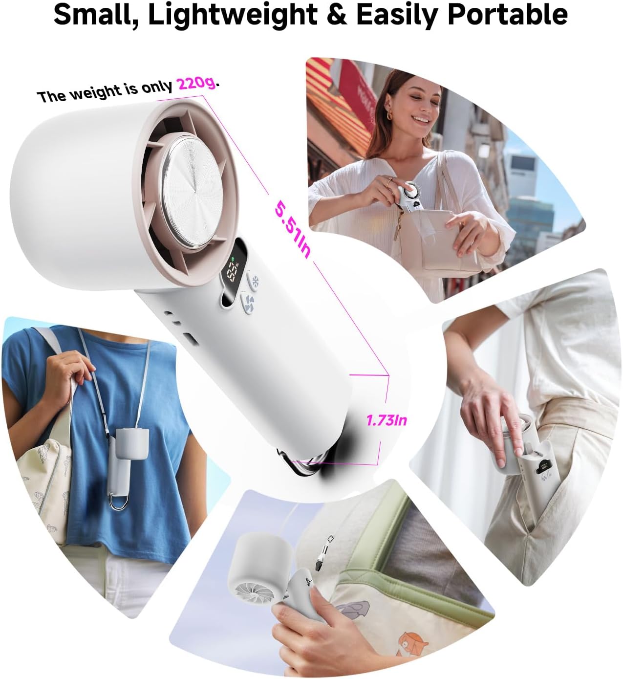 [2025 Upgrade] Portable Cooler Handheld Fan, [Coldest Turbo Hand Fan] 15000RPM 24H Max Cooling Time Highly Speed (1-100) Hand Fan, Collapsible Mini Small for Travel, Office (White) - Image 5