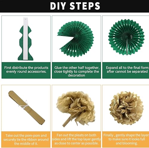 Miniatura 97 de Decoración de fiesta de feliz cumpleaños azul marino y dorado, 24 abanicos de papel colgantes, guirnalda de flores con pompones, guirnalda