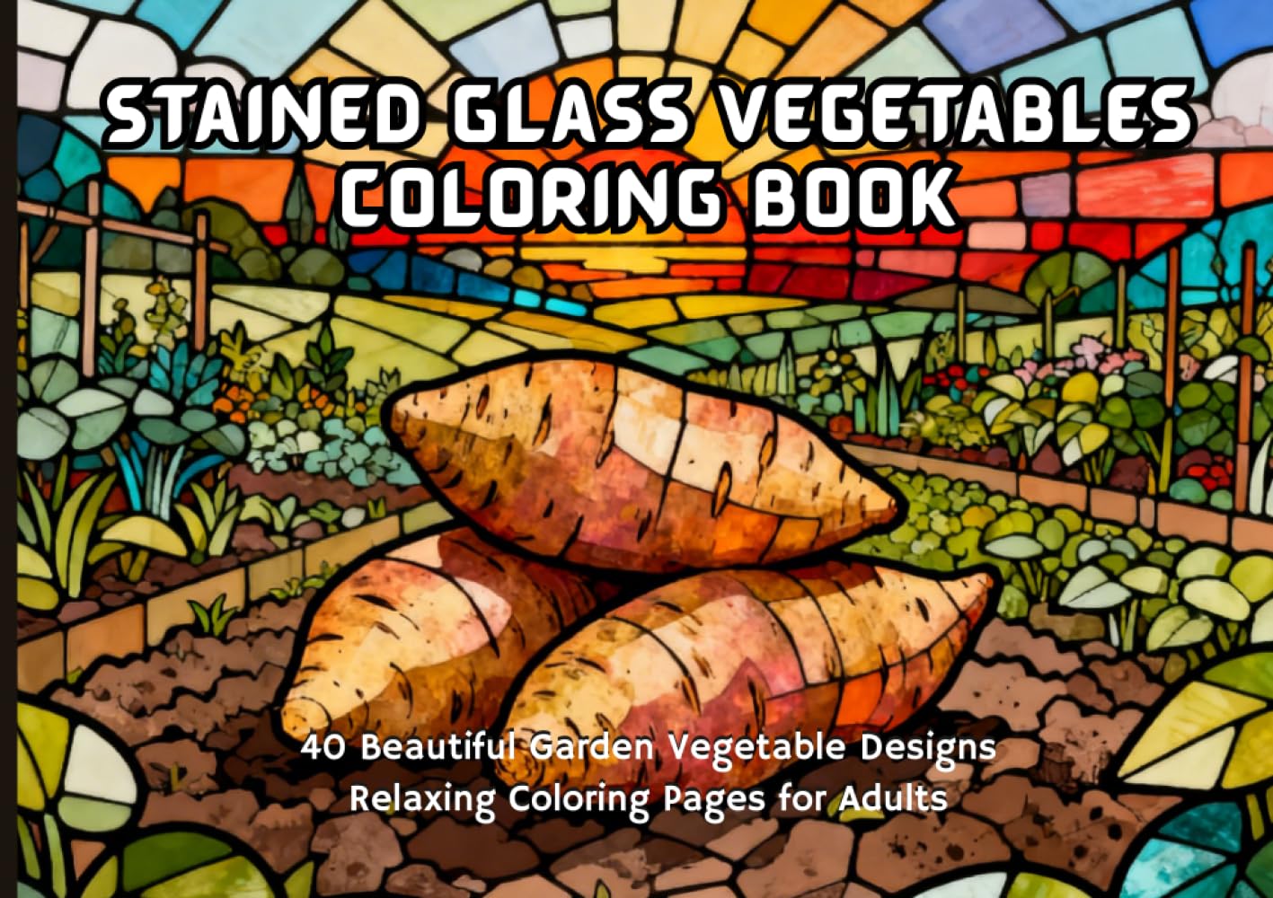 Stained Glass Vegetables Coloring Book: 40 Beautiful Garden Vegetable Designs in Scenic Backyard Settings Relaxing Coloring Pages for Adults (Nature Stained Glass Coloring Series)