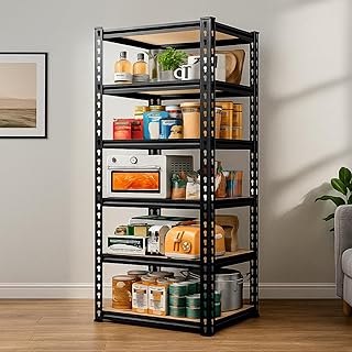 JD FRESH 6-Tier Adjustable Metal Storage Rack/72x18x18 Inch Boltless Shelving Unit/Standing Shelf Unit/Organizer for Home, Garage, Office/Heavy Duty Display Rack with Metal Frame (Black)
