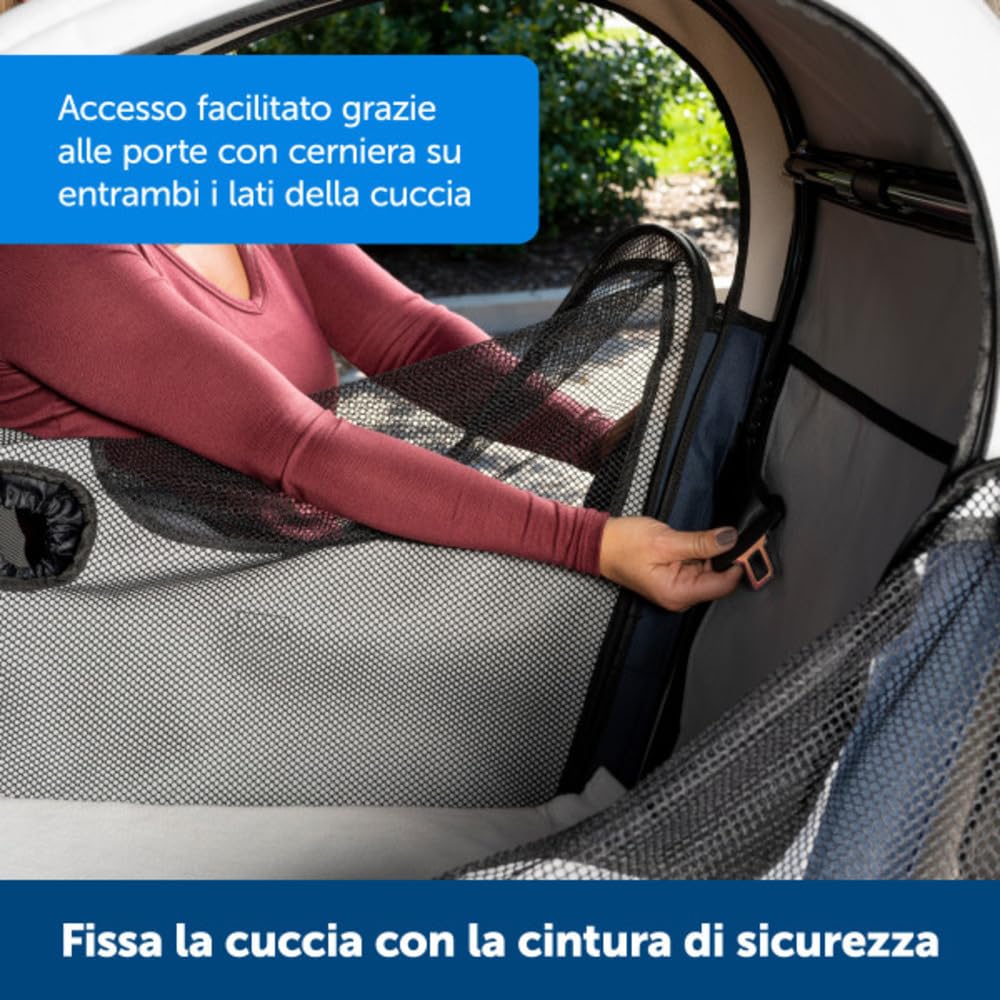 PetSafe Happy Ride - Trasportino da Viaggio Pieghevole con Struttura in Alluminio, Finestre in Rete, Tasche Portaoggetti e Accesso per Cintura di Sicurezza