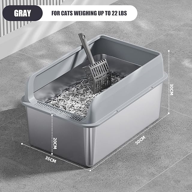 Foto 2 de 8 de GAORUTO Arenero para Gatos con Laterales Altos de Acero Inoxidable con Tapa