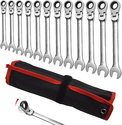 Miniatura 9 de Llave de trinquete de cabeza flexible, llave de 0.709 in CR-V forjada, herramientas manuales antideslizantes ajustables de 180