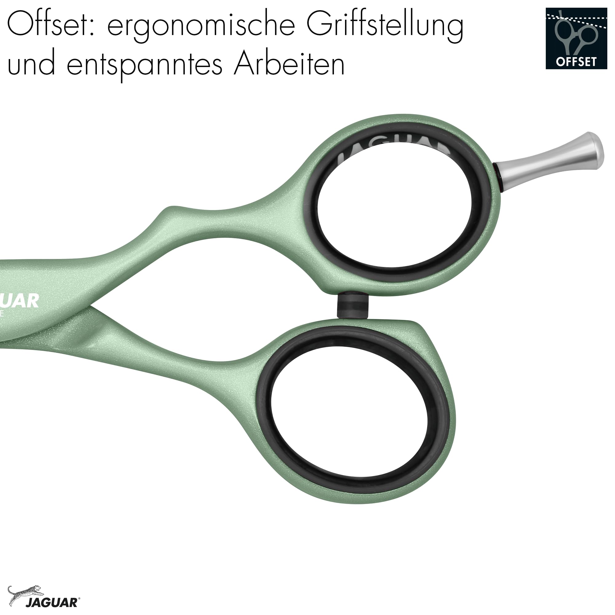 JAGUAR Nożyczki do włosów PASTELL PLUS Matcha Offset 5,5" | Nożyczki fryzjerskie w stylu offsetowym | antyalergiczna, odporna powłoka metaliczna | Made in Germany