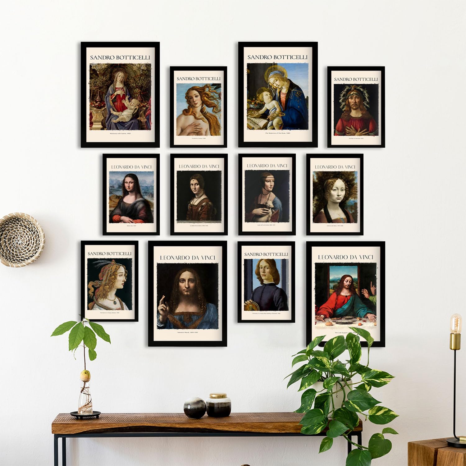 Nacnic Set di 12 stampe d'arte esclusive: capolavori di Botticelli e Da Vinci | Collezione di famosi pittori | Cornici nere | Formati A3 e A4 Poster d'arte per decorare le pareti