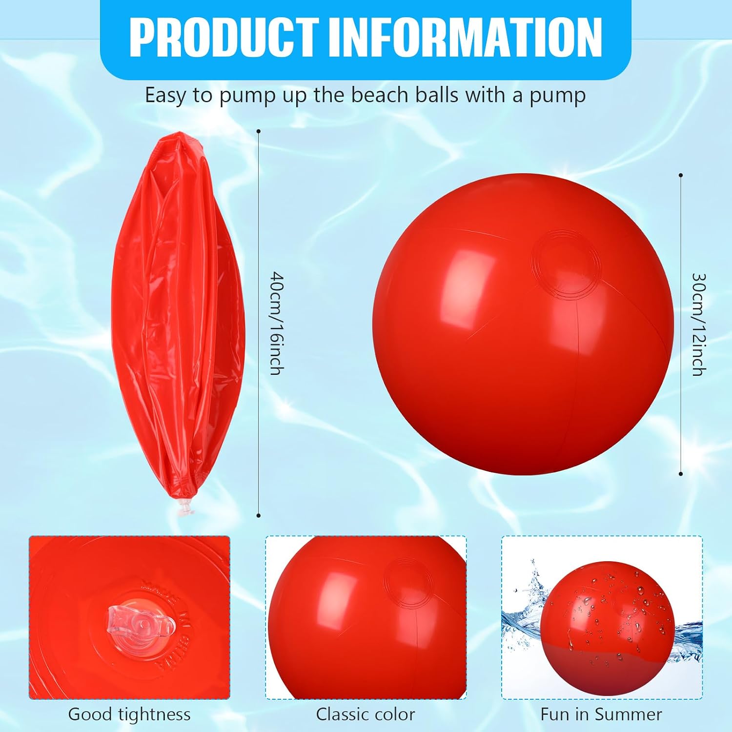 8 Pcs 12 Inch Solid Red Beach Balls Inflatable Beach Ball Bulk Large Blow up Pool Game Toys