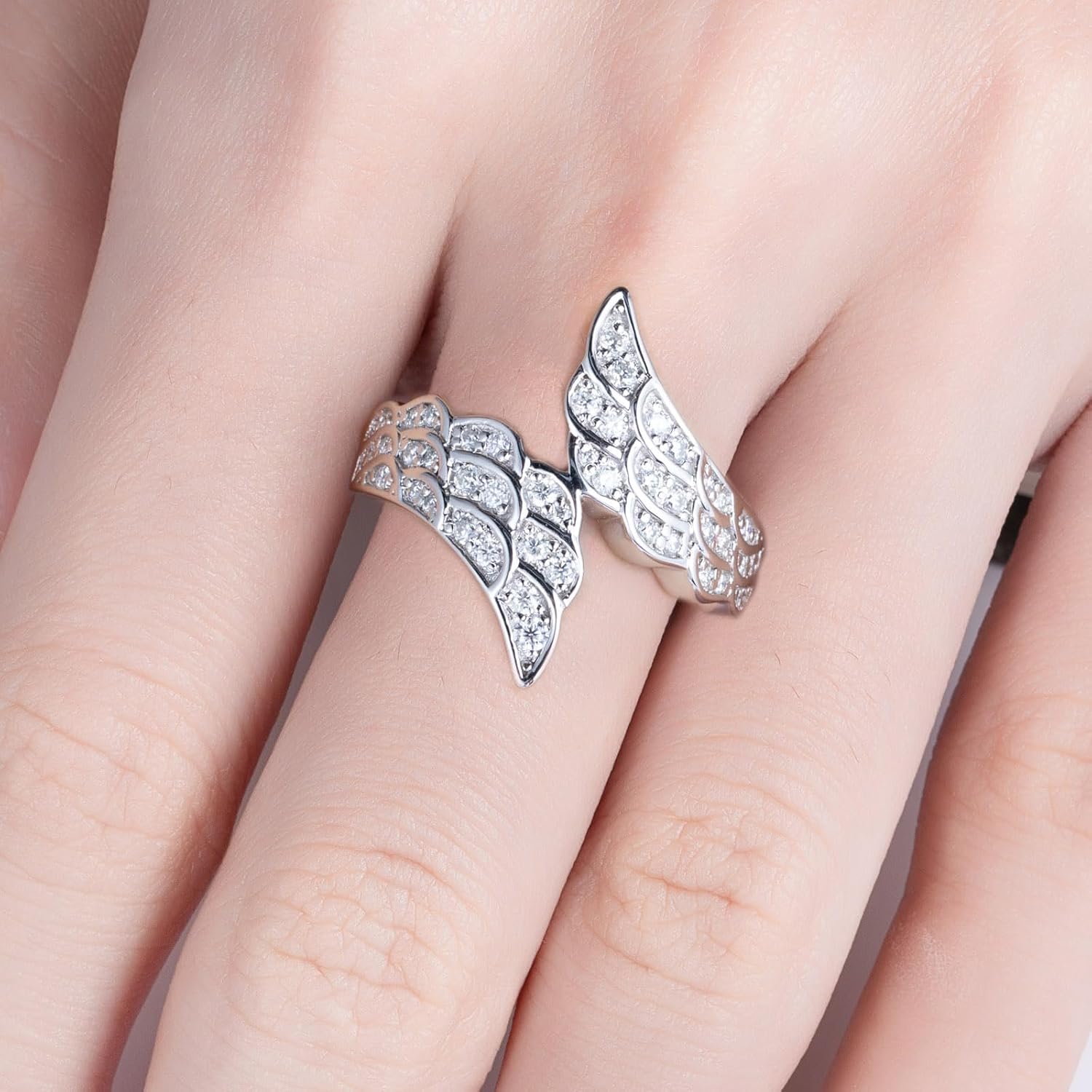 AnuClub Moissanite Angel Wing Engagement Ring D Color VVS1 925 Sterling Silver Feather Wedding Eternity Band Rings for Women with Certificate