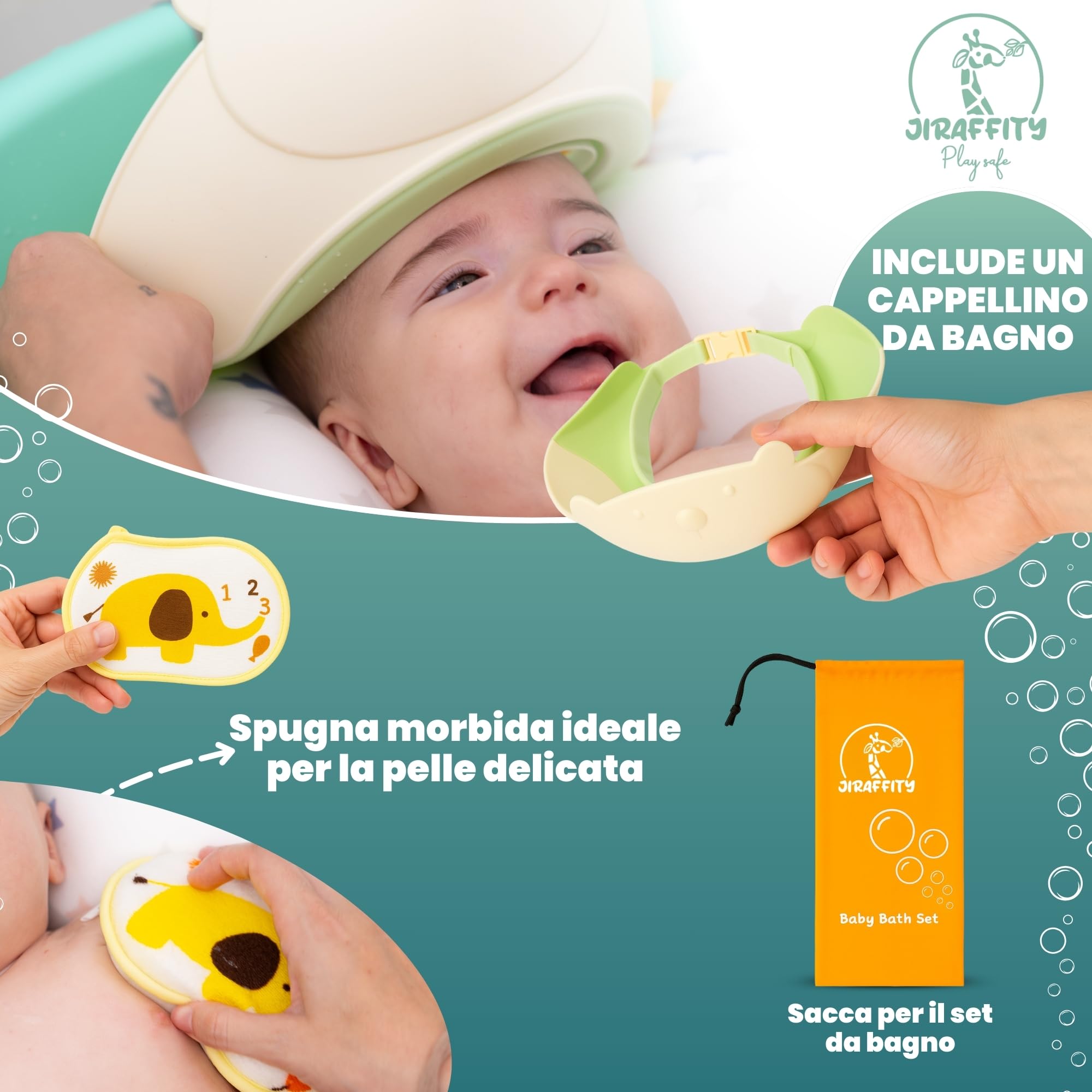 Vaschetta bagnetto neonato pieghevole con supporto – vasca pieghevole per neonati 0–3 anni con cuscino ergonomico, tappo termosensibile e accessori – facile da trasportare e riporre