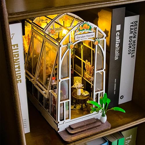 Miniatura 3 de Kit de rincón de libros de bricolaje, casa de muñecas de bricolaje, decoración de calles, rompecabezas de madera 3D, kit en miniatura con luz LED