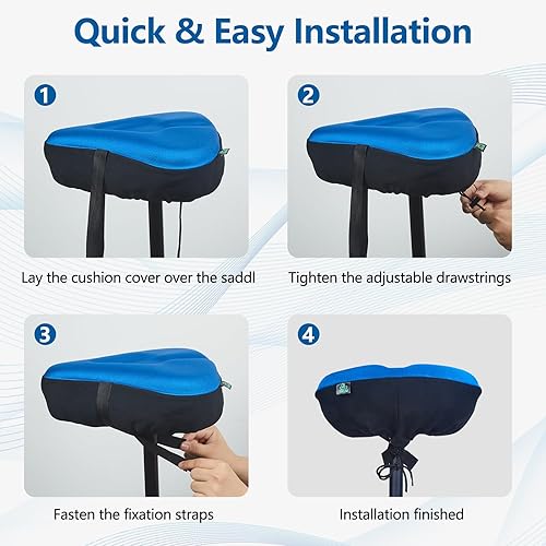 Miniatura 6 de Zacro Cojín de asiento de bicicleta, funda acolchada de gel para asiento de bicicleta para hombres y mujeres, cómodo, asiento de bicicleta extra