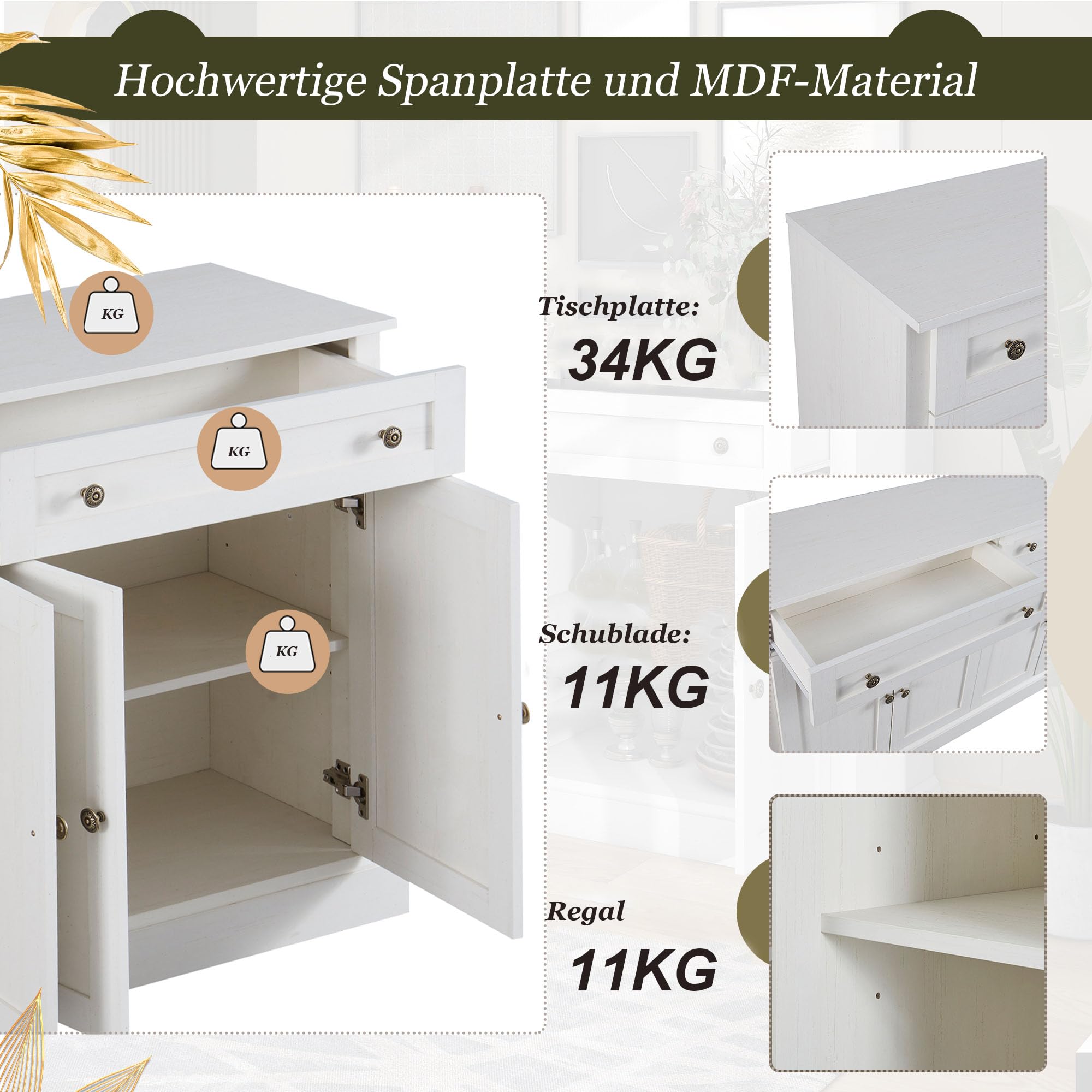 Moimhear Credenza LED 140 Cm Bianco Lucido Con 16 Colori E Telecomando - Mobile TV E Contenitore Con Ante E Cassetti Per Soggiorno
