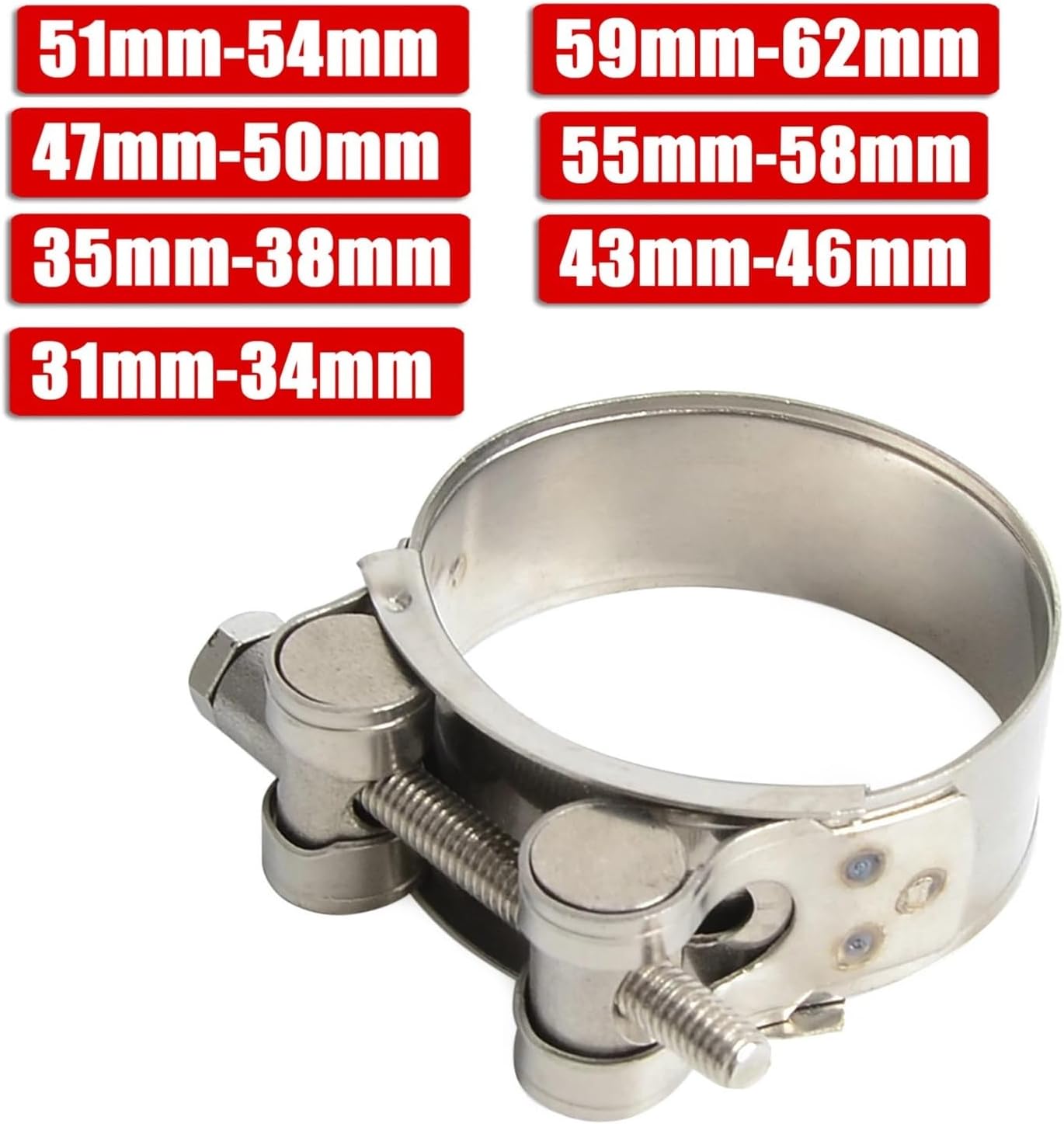 Stainless Steel Hose Clamps, 10pcs 31mm - 62mm Motorcycle Exhaust Clip Stainless Steel Pipe Clamps for Middle Connect Fixed Seal Install Hose Clamping(52-55mm)