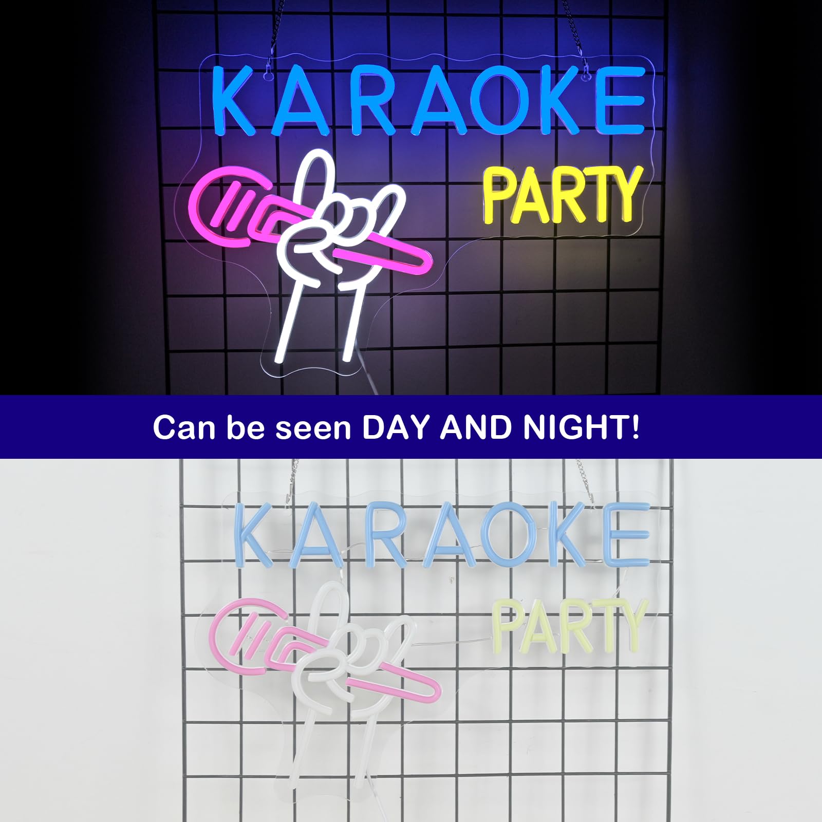 Ineonlife Karaoke Party Neon LED, Microphone de Karaoké Lettre Lumineuse Dimmable pour la Décoration Murale, Led Neon Signe pour Fête, Fête D’anniversaire, Bar de Caverne D’homme, Studio de Musique