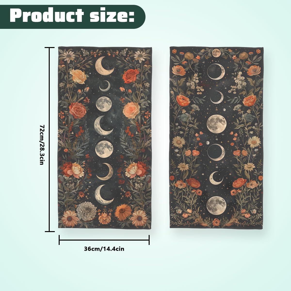 Moon Phases Boho Kitchen Dish Towels Floral Botanic Gothic Bohemian Flower Soft Absorbent Watercolor Hand Towels Tea Towels for Kitchen Home Decor Housewarming Gifts for Home Women 16"x24" - Image 3