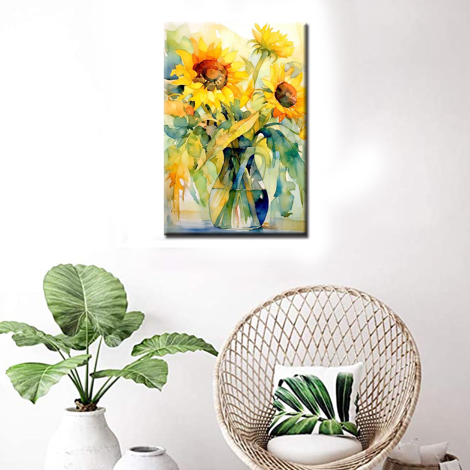 Watercolour Sunflower Pictures Poster and Prints Abstract Floral Arts Crafts Project Artwork for Living Room 1 Pieces Canvas Gift Wall Art Modern Home Decor Framed Ready to Hang (16''Wx24''H) - Image 3