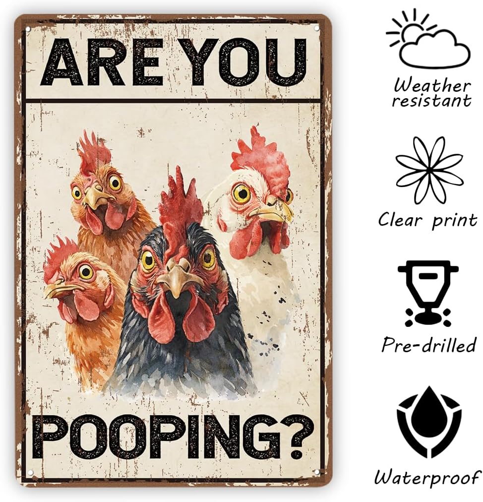 Funny Chicken Tin Sign, Metal Wall Signs for Indoor Outside, Farmhouse Bathroom Wall Decor, Rustic Hen Coop Metal Poster, Country Poultry Lover Artwork, Rustic Hanging Accent image 3