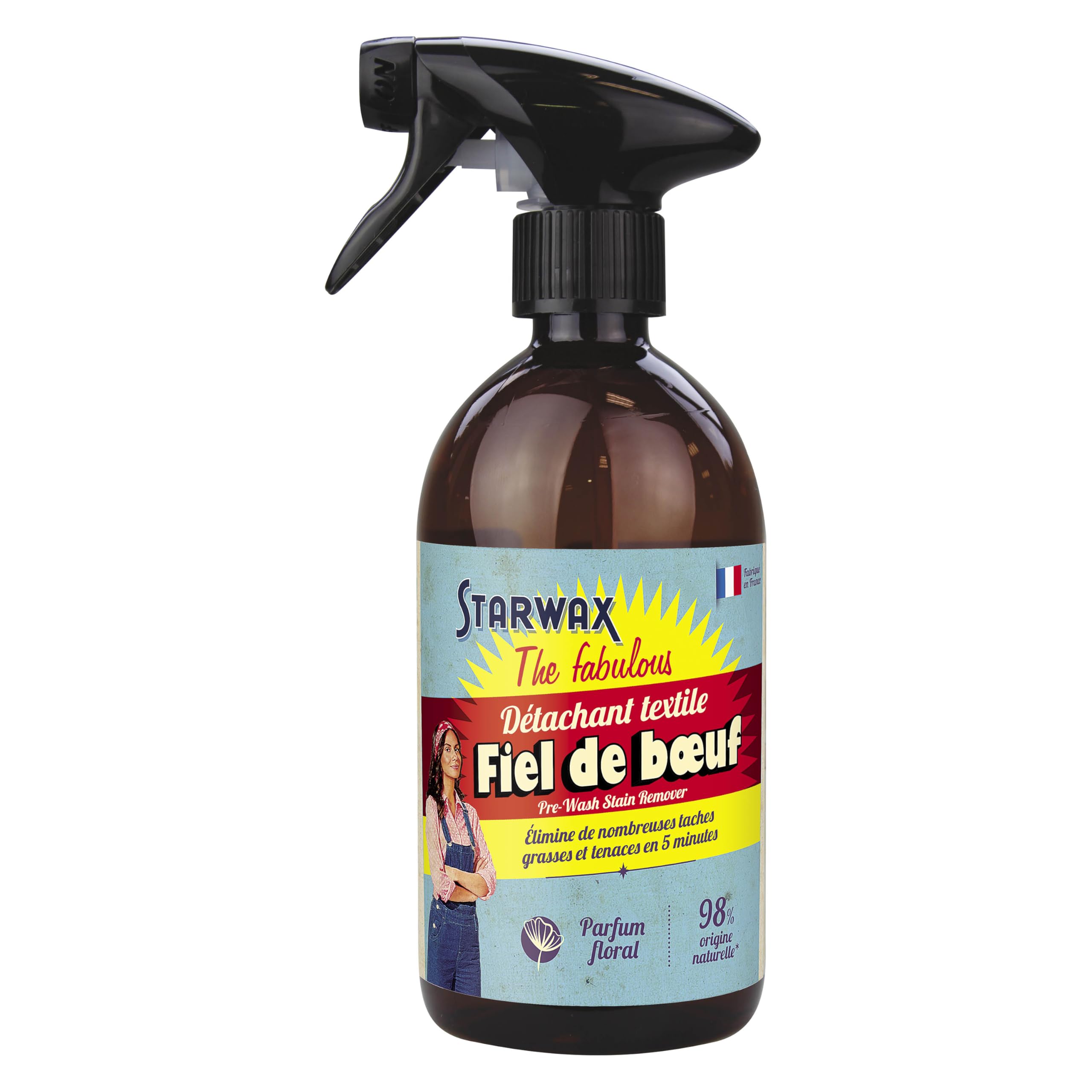 STARWAX THE FABULOUS - Spray Détachant Textile au Fiel de Bœuf prêt à l'emploi - 500ml - Elimine les Taches Tenaces (sang, vin, graisse) - 98% d'Origine Naturelle - Fabrication Française
