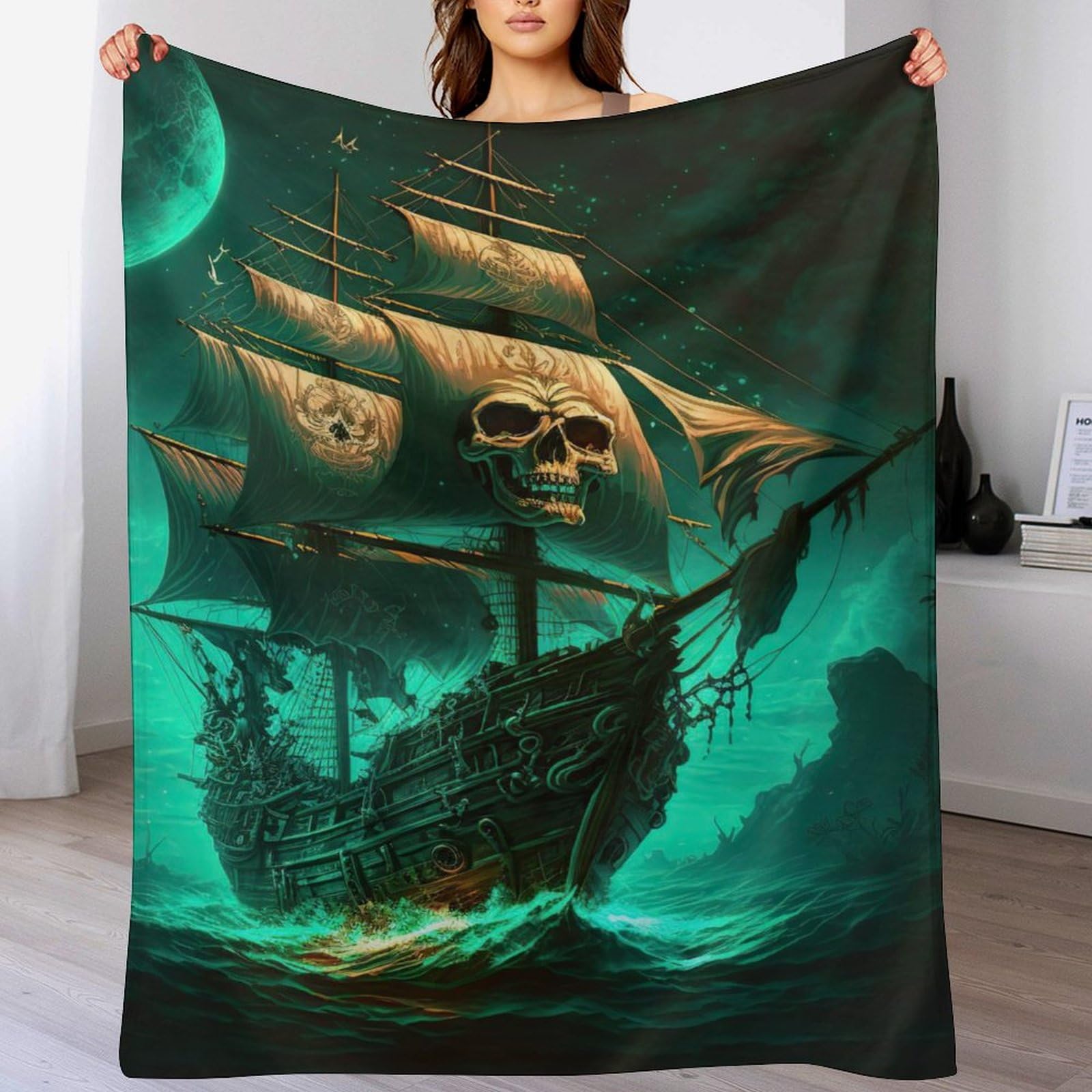 Couverture canapé crâne pirate ship en flannel pour stopper le froid au bureau et lit
