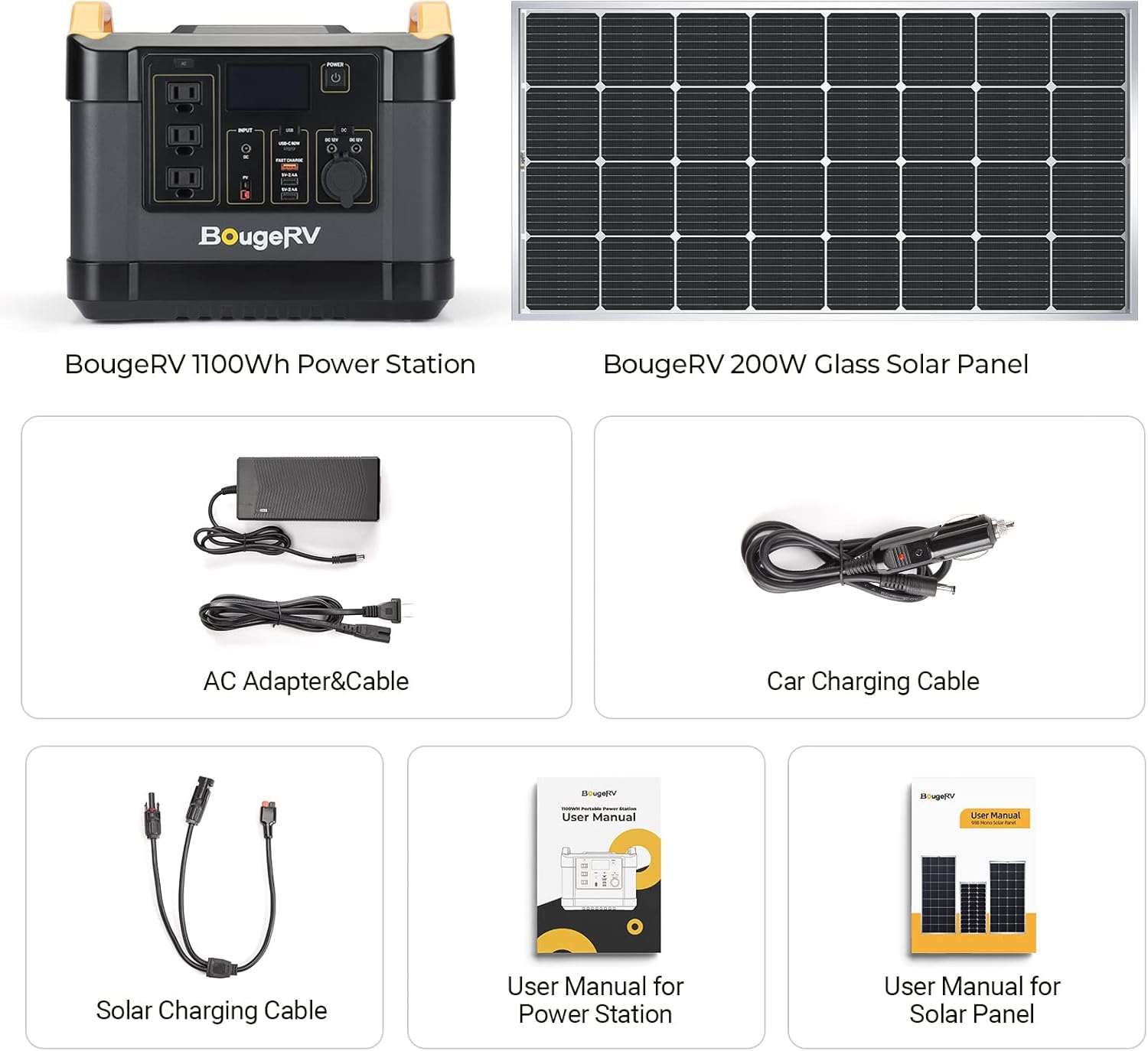 9BB 200W सोलर पैनल के साथ BougeRV 1100WH पावर स्टेशन, 200W इनपुट और