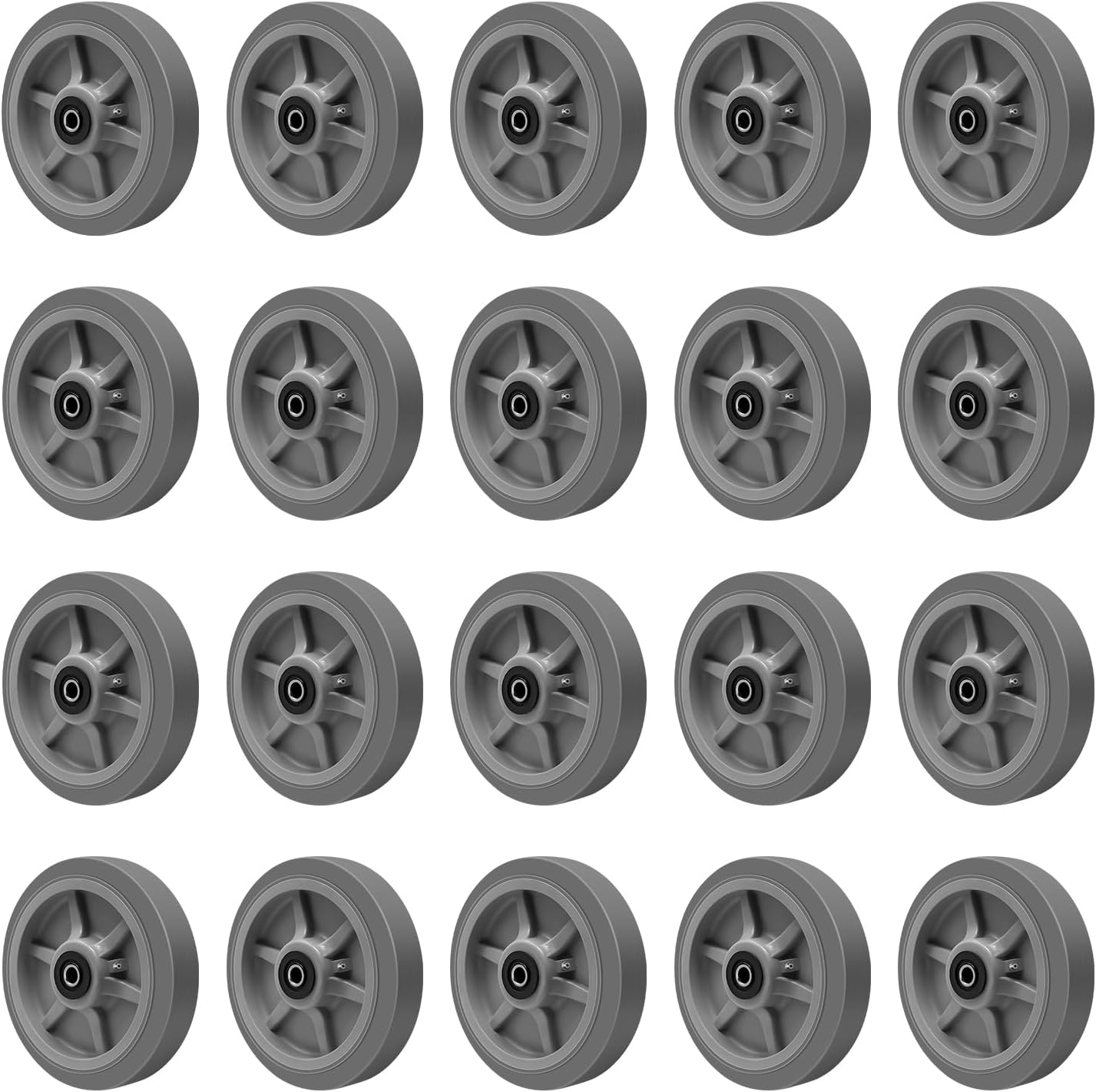 6" x 2" Heavy Duty Caster Wheels, 1/2" Bore Axle Industrial Rubber Wheels for Cart Hotel (20 Wheel)