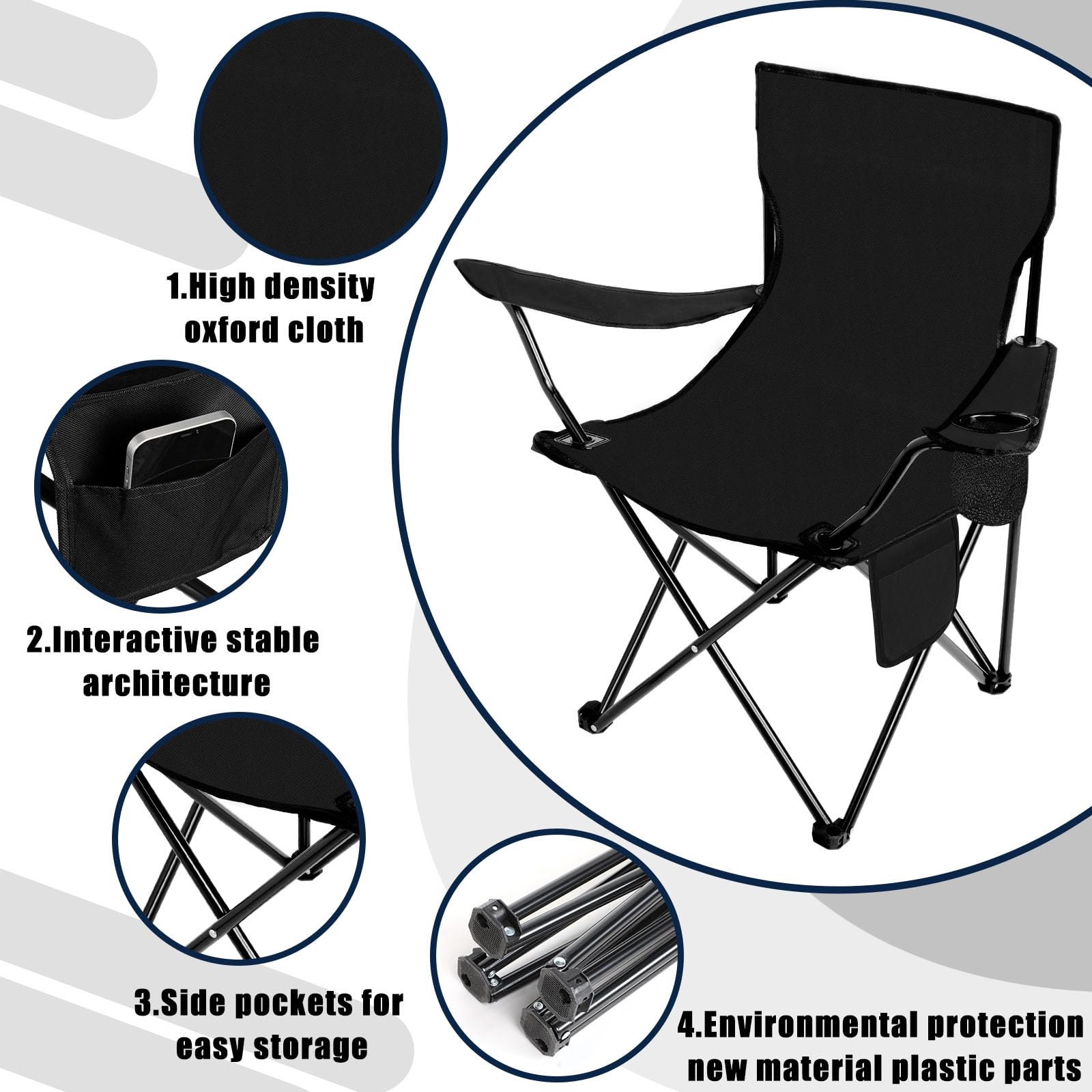 Purpeak 1 Pcs Folding Camping Chairs with Carrying Bag Portable Lawn Chairs Lightweight Beach Chairs Outdoor Collapsible Chair with Mesh Cup Holder Side Pocket for Outside Camp Fishing