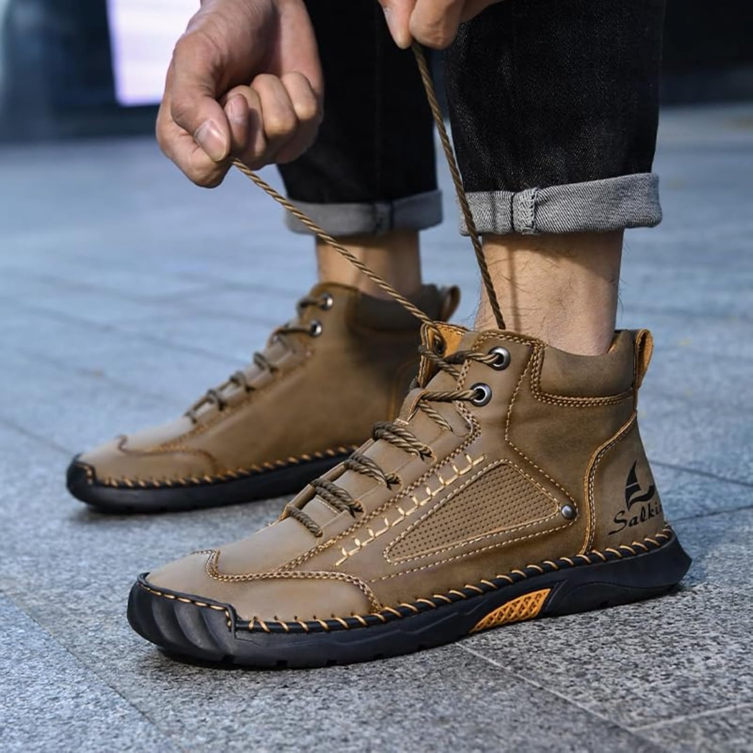 Men's Salkin 2.0 Trail Barefoot Boots - Waterproof Handmade Leather Minimalist Shoes for Hiking & Outdoors with Arch Support