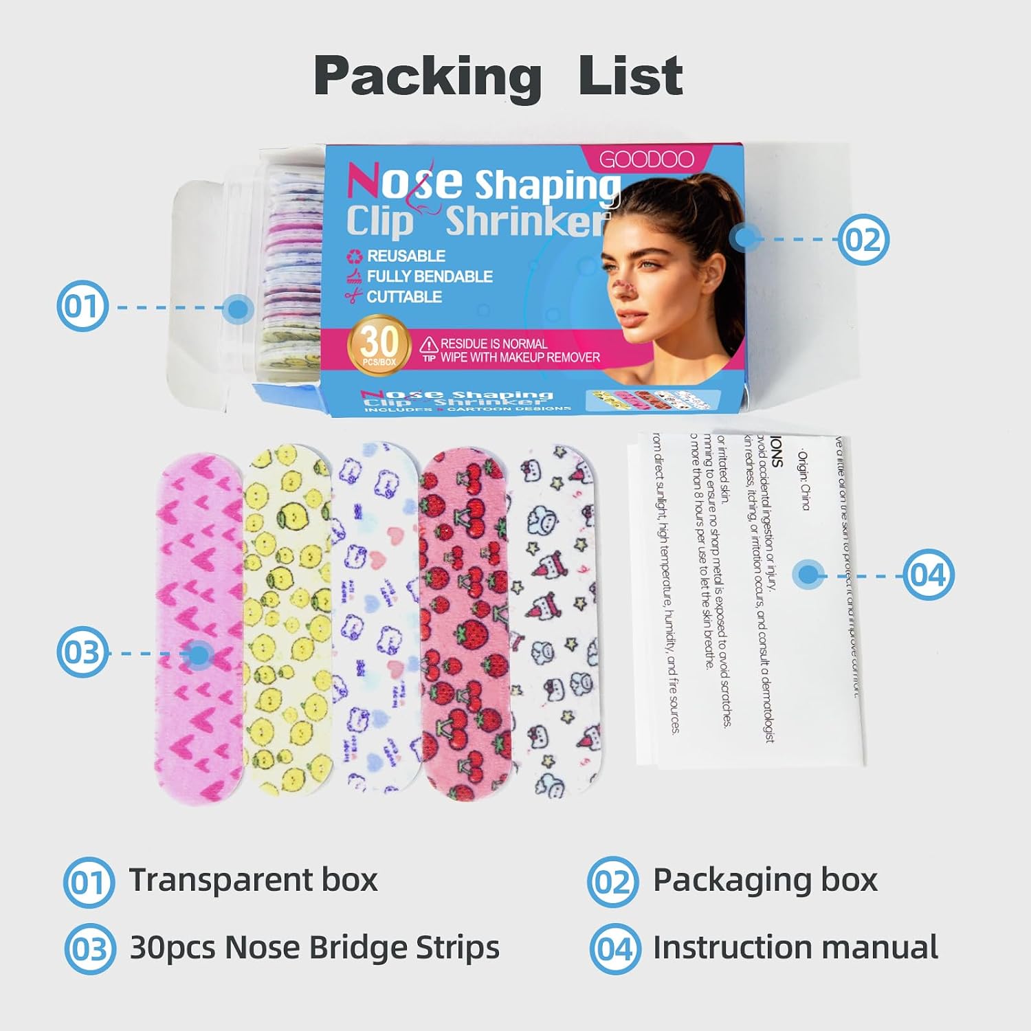 Goodoo 30pcs Nose Stickers, Pain-Free Nose Shaping Patch, Portable Corrector Strips,Adjustable & Cuttable Lifter for Aesthetic Lift,Non-Woven Fabric, All-Day Wear