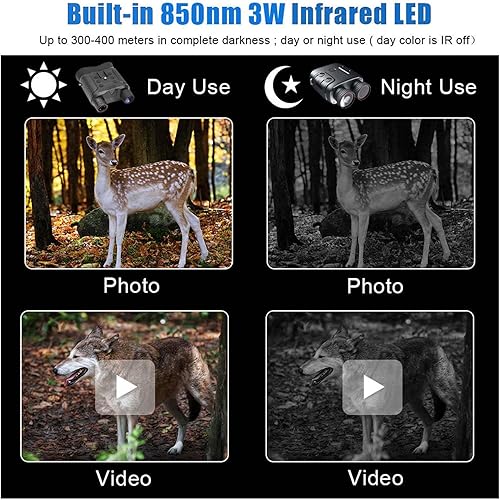 Miniatura 6 de HUVIOVED Binoculares de visión nocturnagafas de visión nocturnavisión nocturna montada en la cabeza con zoom digital de 8 X y pantalla grande de 2.7