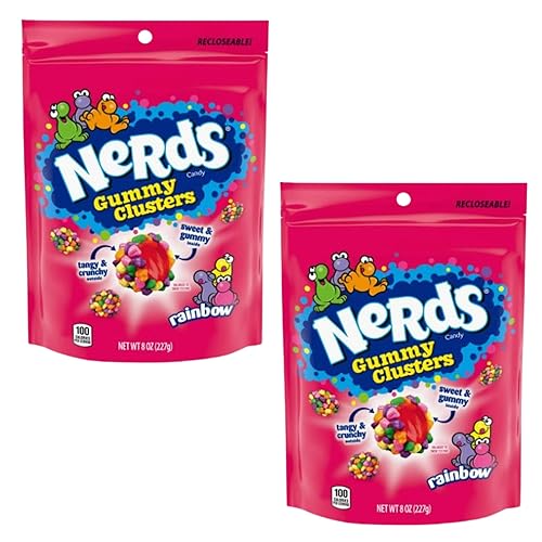 Paquete de caramelos Rainbow Gummy Clusters. Incluye dos bolsas de 8 onzas de caramelos Nerds Rainbow Gummy Clusters. Dulce, gomoso, picante y
